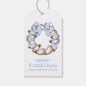 Preppy Coastal Oyster Bow Krans Kerstmis Cadeaulabel (Voorkant)