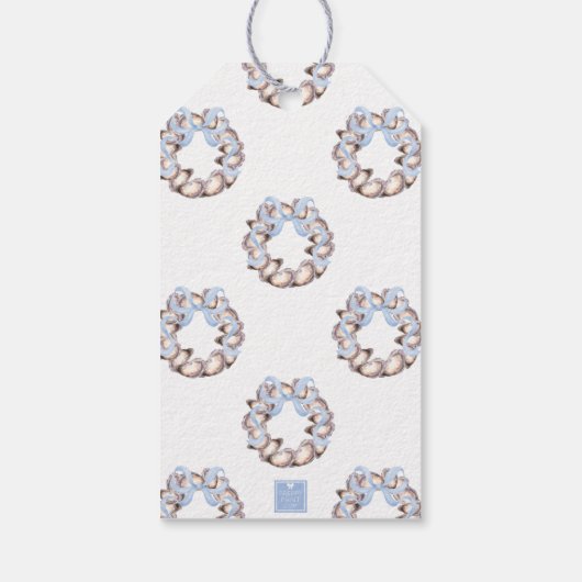 Preppy Coastal Oyster Bow Krans Kerstmis Cadeaulabel (Achterkant)