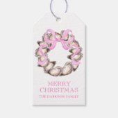 Preppy Coastal Oyster Bow Krans Kerstmis Cadeaulabel (Voorkant)