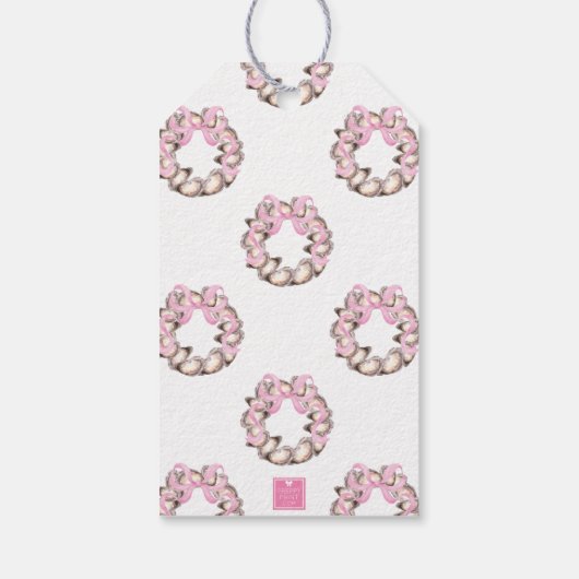 Preppy Coastal Oyster Bow Krans Kerstmis Cadeaulabel (Achterkant)