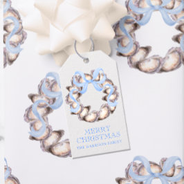 Preppy Coastal Oyster Bow Krans Kerstmis Cadeaulabel