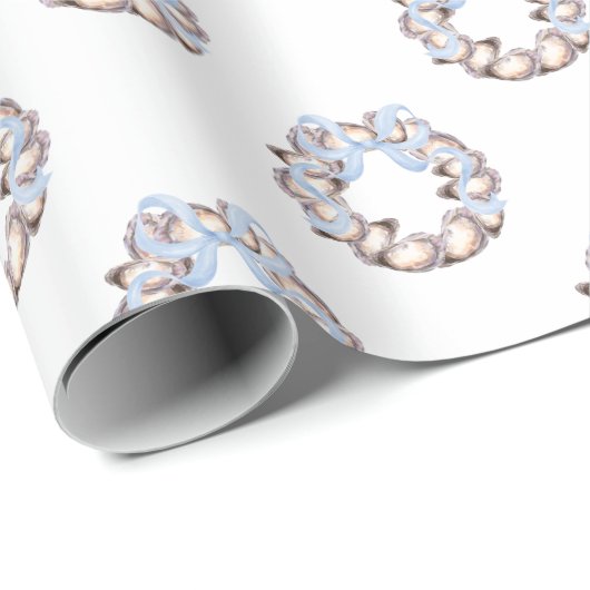 Preppy Coastal Oyster Bow Krans Kerstmis Cadeaupapier (Rol Hoek)