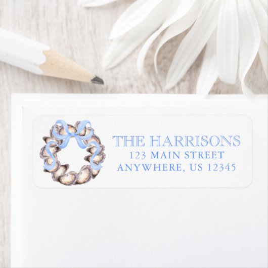 Preppy Coastal Oyster Bow Krans Kerstmis Etiket (Insitu)