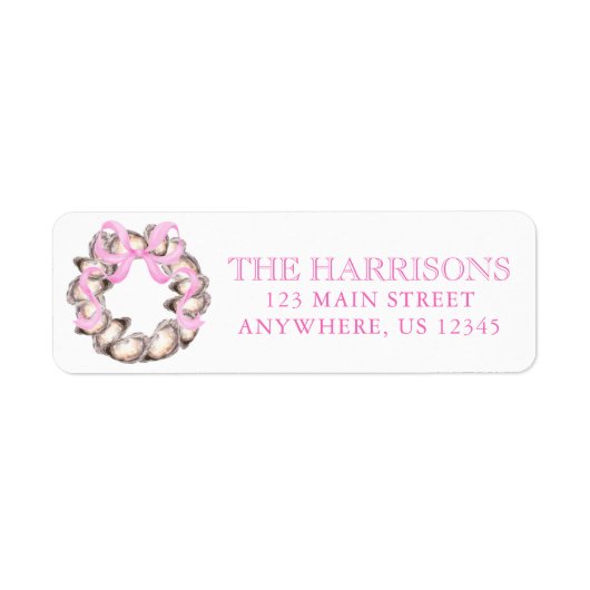 Preppy Coastal Oyster Bow Krans Kerstmis Etiket (Voorkant)