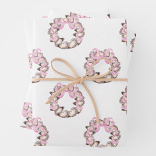 Preppy Coastal Oyster Bow Krans Kerstmis Inpakpapier Vel