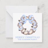 Preppy Coastal Oyster Bow Krans Kerstmis Notitiekaartje (Voorkant)