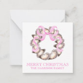 Preppy Coastal Oyster Bow Krans Kerstmis Notitiekaartje (Voorkant)