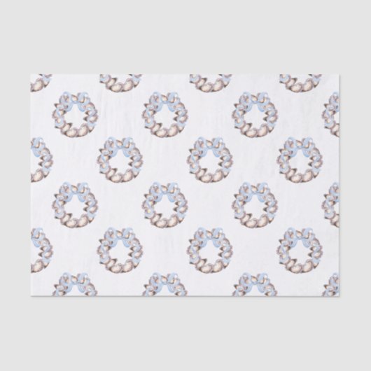 Preppy Coastal Oyster Bow Krans Kerstmis Tissuepapier (Voorkant)