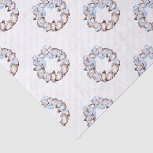 Preppy Coastal Oyster Bow Krans Kerstmis Tissuepapier (Detail)