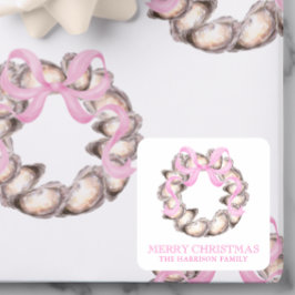 Preppy Coastal Oyster Bow Krans Kerstmis Vierkante Sticker