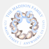 Preppy Coastal Oyster Bow Wreath Christmas Address Ronde Sticker (Voorkant)