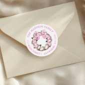 Preppy Coastal Oyster Bow Wreath Christmas Address Ronde Sticker