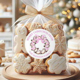 Preppy Coastal Oyster Bow Wreath Christmas Address Ronde Sticker