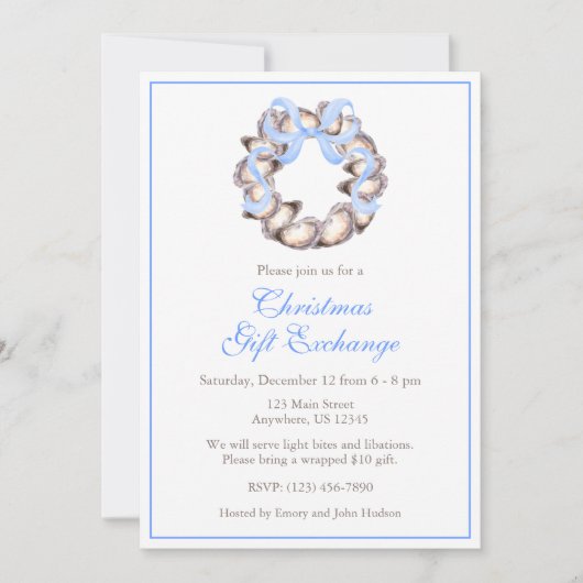 Preppy Coastal Oyster Bow Wreath Christmas Party Kaart (Voorkant)