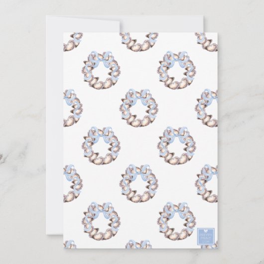 Preppy Coastal Oyster Bow Wreath Christmas Party Kaart (Achterkant)