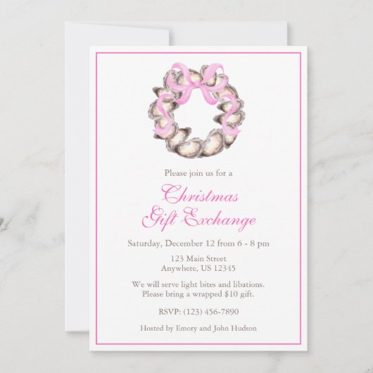 Preppy Coastal Oyster Bow Wreath Christmas Party Kaart (Voorkant)