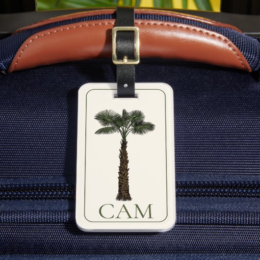 Preppy Coastal Palm Tree Monogram Bagagelabel (Voorkant Insitu 2)