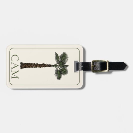 Preppy Coastal Palm Tree Monogram Bagagelabel (Voorkant horizontaal)