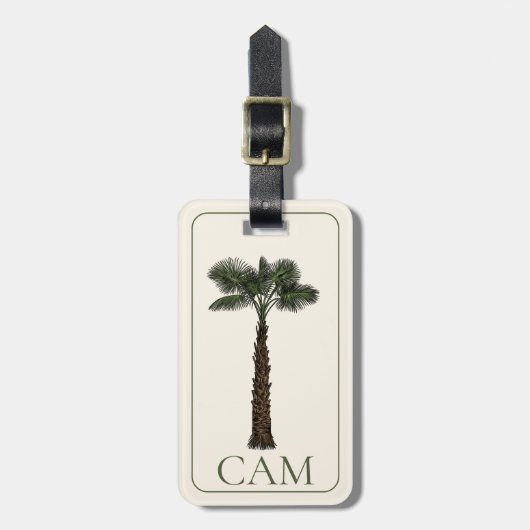 Preppy Coastal Palm Tree Monogram Bagagelabel (Voorkant verticaal)