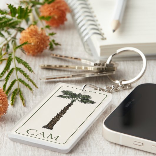 Preppy Coastal Palm Tree Monogram Sleutelhanger (Voorkant Rechts)