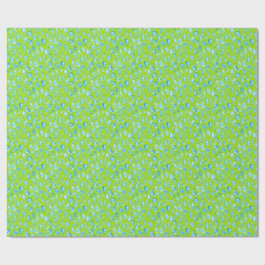 Preppy Coastal Sea Shells aan de Lime Green Seasid Cadeaupapier (Vlak)