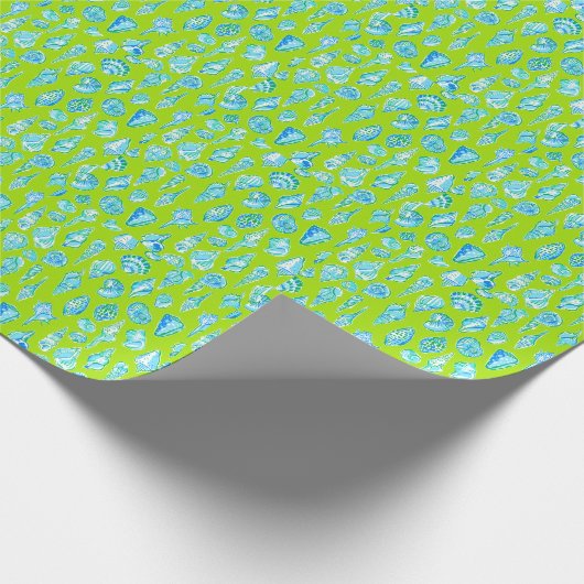 Preppy Coastal Sea Shells aan de Lime Green Seasid Cadeaupapier (Hoek)