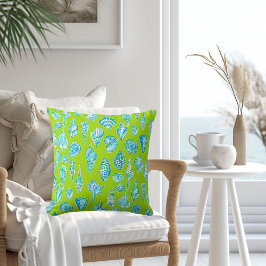 Preppy Coastal Sea Shells aan de Lime Green Seasid Kussen