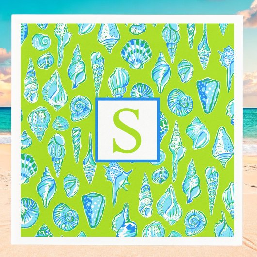 Preppy Coastal Sea Shells aan de Lime Green Seasid Servet