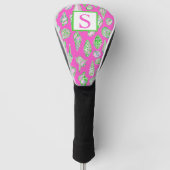 Preppy Coastal Sea Shells op Hot Pink Monogram Golfheadcover (Voorkant)