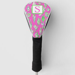 Preppy Coastal Sea Shells op Hot Pink Monogram Golfheadcover