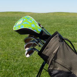 Preppy Coastal Sea Shells op Lime Green Monogram Golfheadcover