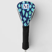Preppy Coastal Sea Shells op Navy Blue Monogram Golfheadcover (Voorkant)