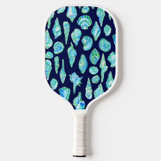 Preppy Coastal Sea Shells op Navy Seaside Monogram Pickleball Paddle (Achterkant)