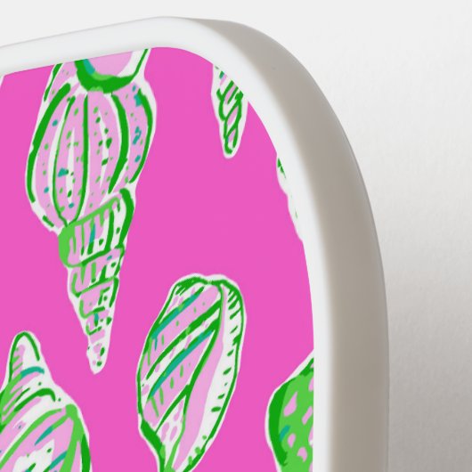 Preppy Coastal Sea Shells op Roze Seaside Monogram Pickleball Paddle (Links Detail)