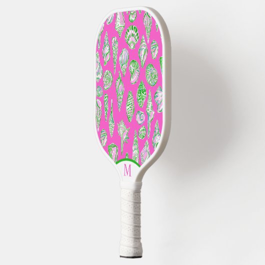 Preppy Coastal Sea Shells op Roze Seaside Monogram Pickleball Paddle (Links)