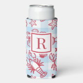 Preppy Coastal Seafood Gingham Kitchen Decor Seltzer Blikjeskoeler (Seltzer Voorkant)