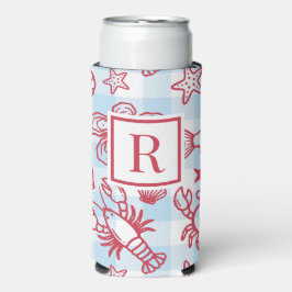 Preppy Coastal Seafood Gingham Kitchen Decor Seltzer Blikjeskoeler