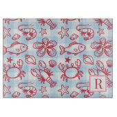 Preppy Coastal Seafood Gingham Kitchen Decor Snijplank (Voorkant)