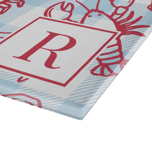 Preppy Coastal Seafood Gingham Kitchen Decor Snijplank (Hoek)