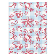 Preppy Coastal Seafood Gingham Kitchen Decor