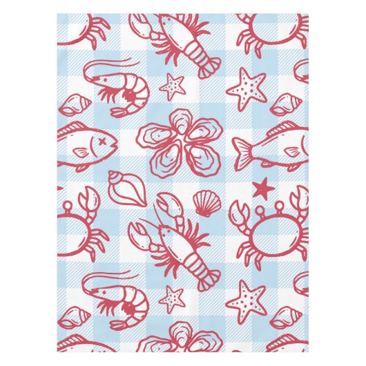 Preppy Coastal Seafood Gingham Kitchen Decor Tafelkleed (Voorkant)
