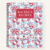 Preppy Coastal Seafood Gingham Kitchen Recipe Notitieboek (Voorkant)