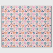 Preppy Coastal Seashell Roze Inpakpapier Roll (Vlak)