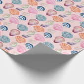 Preppy Coastal Seashell Roze Inpakpapier Roll (Hoek)