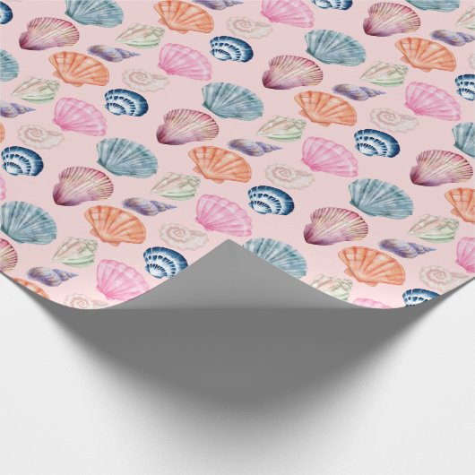 Preppy Coastal Seashell Roze Inpakpapier Roll (Hoek)