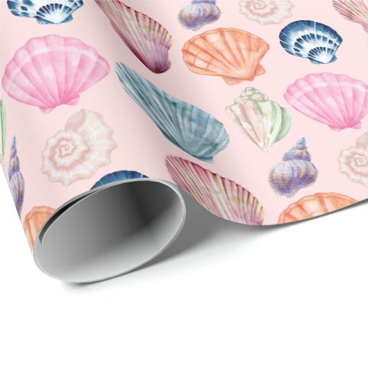 Preppy Coastal Seashell Roze Inpakpapier Roll (Rol Hoek)