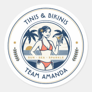 Preppy Coastal Tinis & Bikinis Team Bruid Ronde Sticker