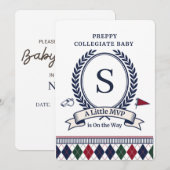 Preppy Collegiate Monogram | Baby Shower Kaart (Voorkant / Achterkant)