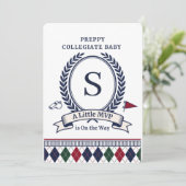 Preppy Collegiate Monogram | Baby Shower Kaart (Staand voorkant)