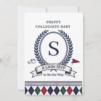 Preppy Collegiate Monogram | Baby Shower Kaart